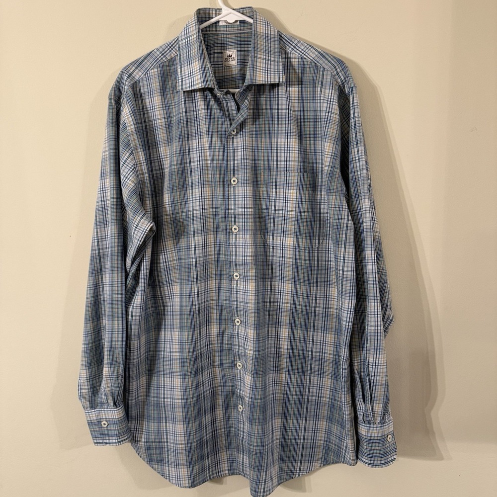 Peter Millar Button Up Shirt Mens Size L Plaid Long Sleeve Office Preppy Classic